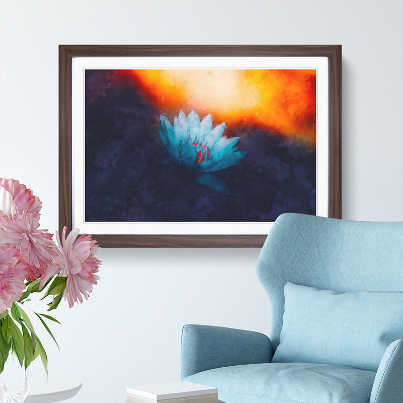 Lotus Flower - Picture Frame Graphic Art Print, 33cm H x 45cm W x 2cm D, Walnut Framed