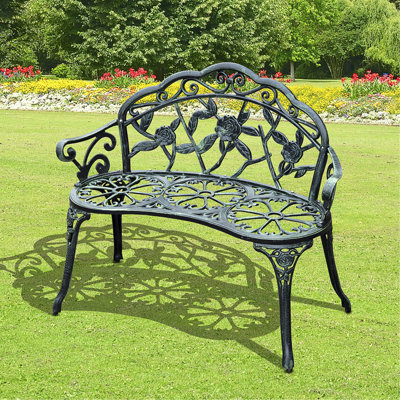 Westgrove Park Bench,Outdoor Bench, Cast Aluminum Outdoor Furniture, Metal Bench with Floral Rose Accent & Antique Finish
