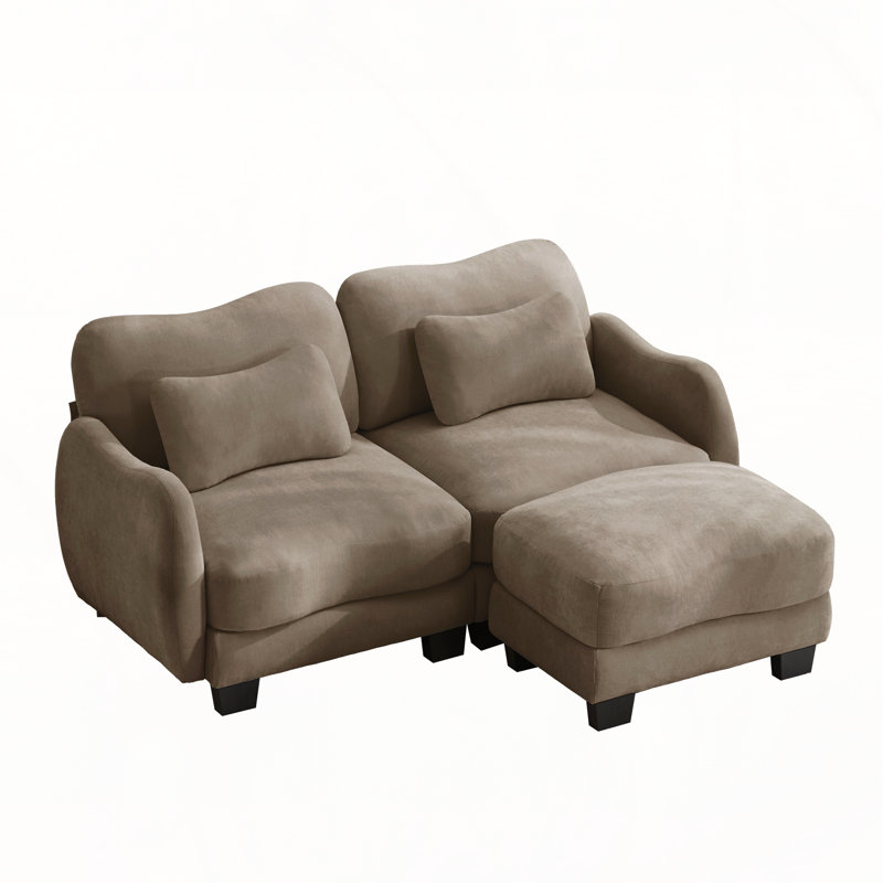 Causeuse en L avec repose-pieds, Chenille café