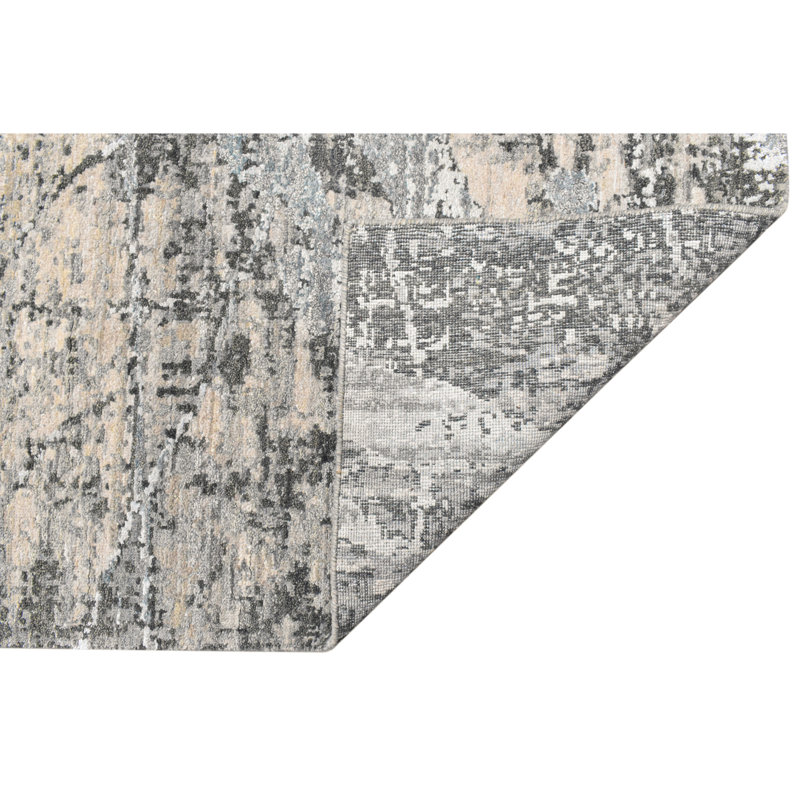 Hand Knotted Abstract Area Rug in Beige/Gray, Rectangle 8' x 10'