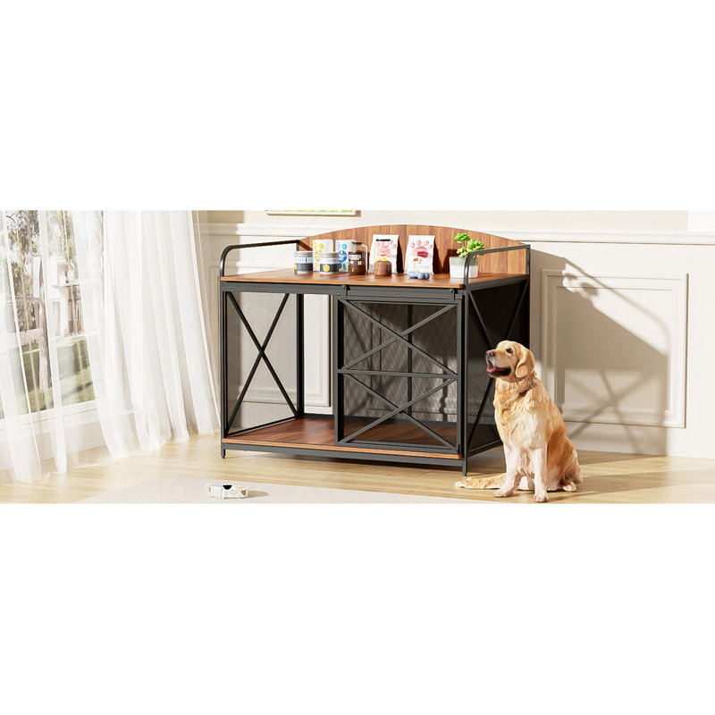 42.8" Large Dog Crate Furniture For Large Medium Dog, Farmhouse Wooden Dog Kennel Indoor End Table, Decorative Pet House For Large Dogs
