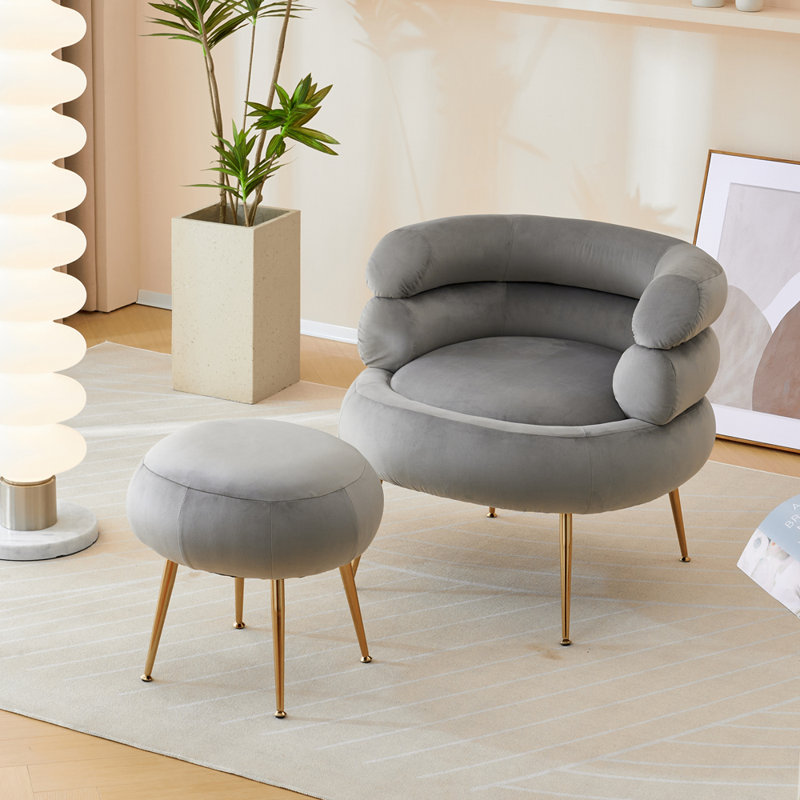 Fauteuil demi-tonneau avec repose-pieds Parkwoods, Velours gris profond