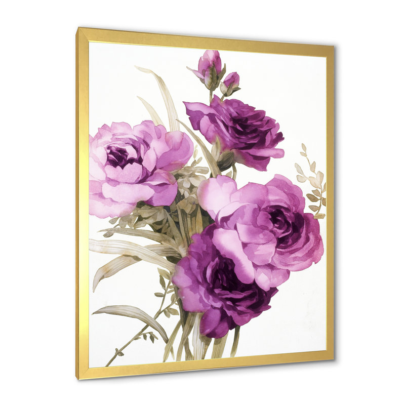 Dark Pink Roses - peinture sur toile, H 32 po x l 24 po x P 1 po, Cadre doré