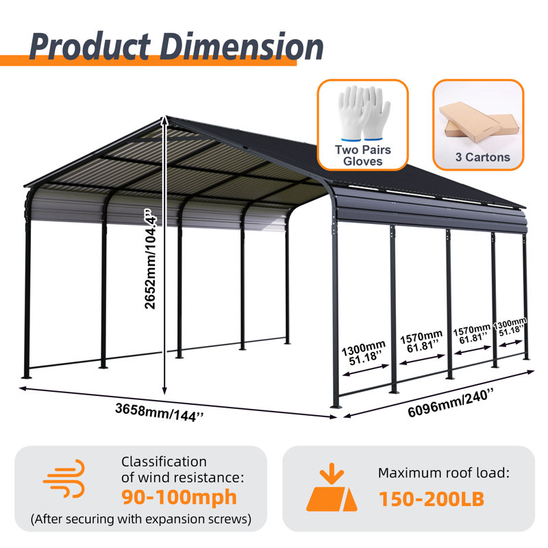 12x20 FT Heavy Duty Metal Carport With Galvanized Steel Roof With Enhanced Base Outdoor Car Port Shelter for Cars, Trucks and Boats