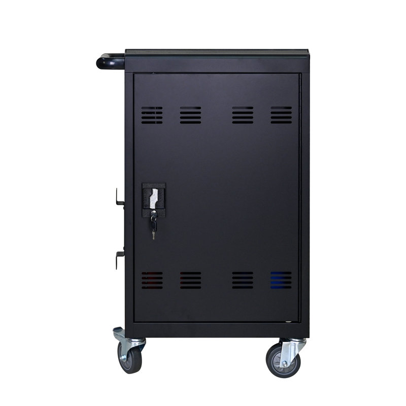 Tablet Laptop 32-Bit-Plastic Device Basket Device For Mobile Charging Trolley- Includes Cable Management Dividers, Cable Clips, Storage Compartment, And Removable Doors (Black)