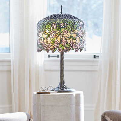 31.75" H Cherry Blossoms Stained Glass Table Lamp - River Of Goods