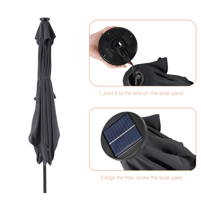 Sayaf 9' x 6' Rectangular Lighted Market Umbrella, Anthracite