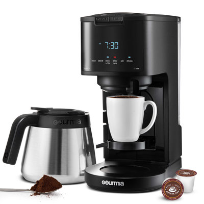 Gourmia 2-in-1 Coffee Maker with Single Serve Pod and 12 Cup Drip Brewer, Programmable, K-Cup Compatible, Black