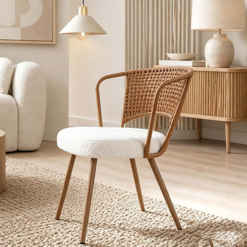 Table de salle à manger extensible en bois massif et chaises tissées brun foncé 2 pièces