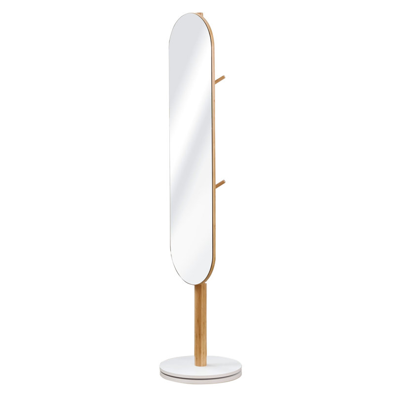 Flat Floor Mirror with Hooks, Nature/White