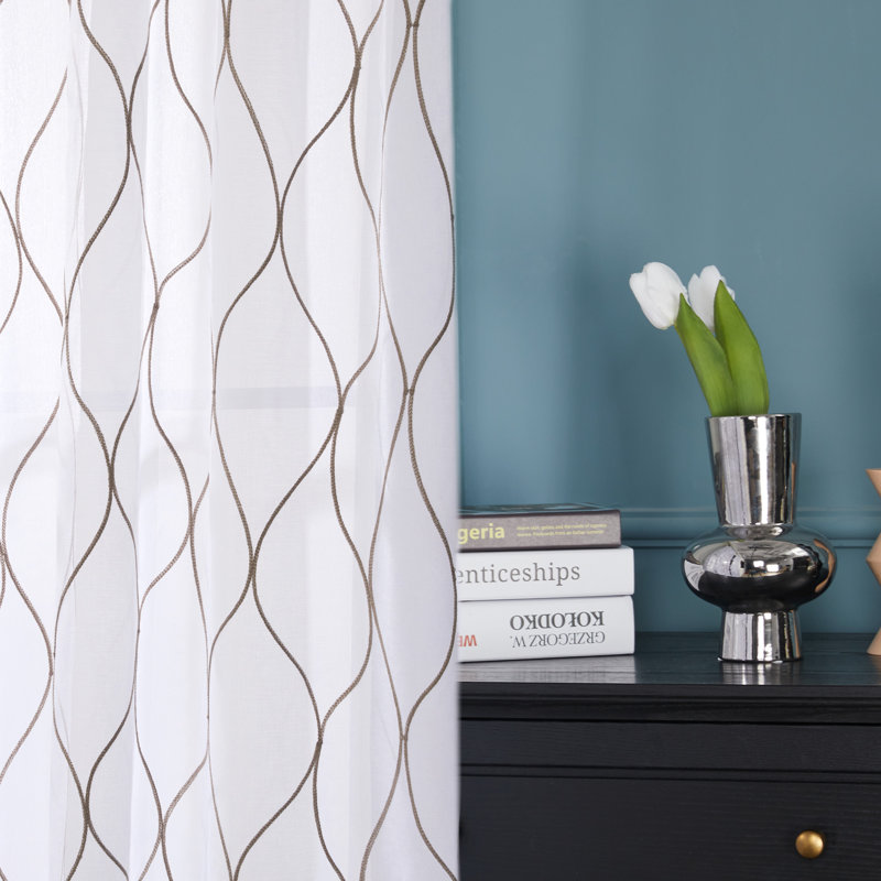 Bravar Sheer Curtain Pair, 52" W x 84" L, Khaki