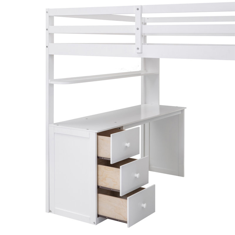 Lit mezzanine double avec tiroirs, bureau et garde-robe