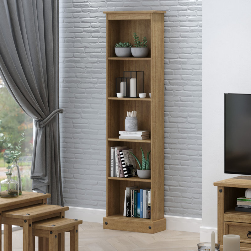 Clearmont Tall Narrow Corona Design Pine Bookcase, Antique Wax Finish