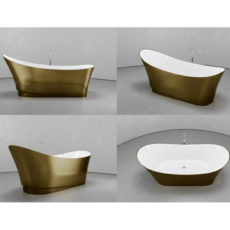Baignoire autoportante 70,9 po x 29,5 po, Or vieilli / blanc