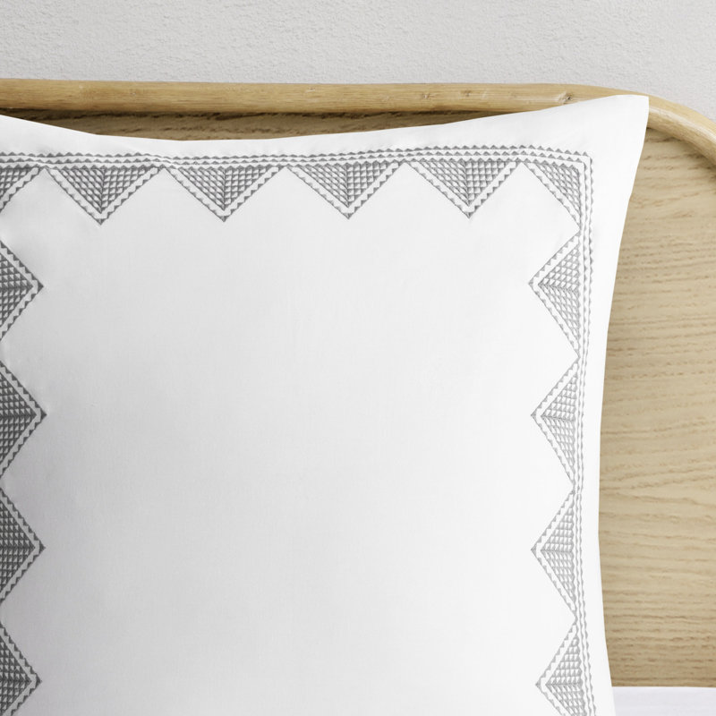 Édredon pour grand lit en coton - Remplissage de chenille géométrique blanc / bleu marine 2 taies décoratives incluses