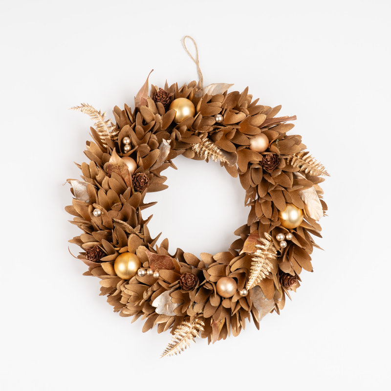 38cm Gold Wood Shave Wreath
