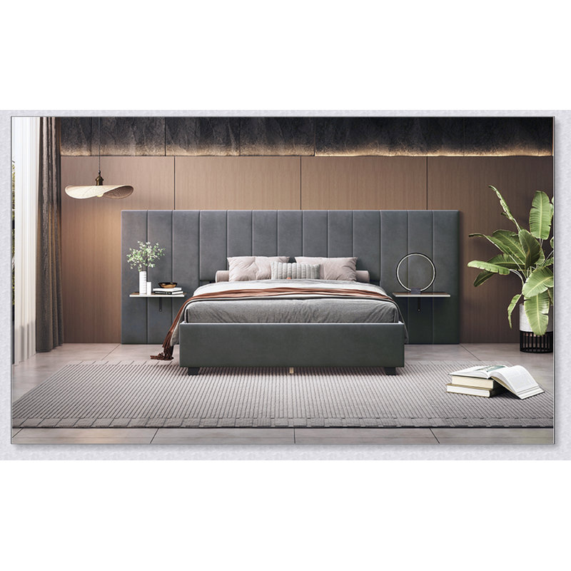 Lit plateforme tapissier avec grande tête de lit, mobilier de chambre à coucher, Grand, Grey