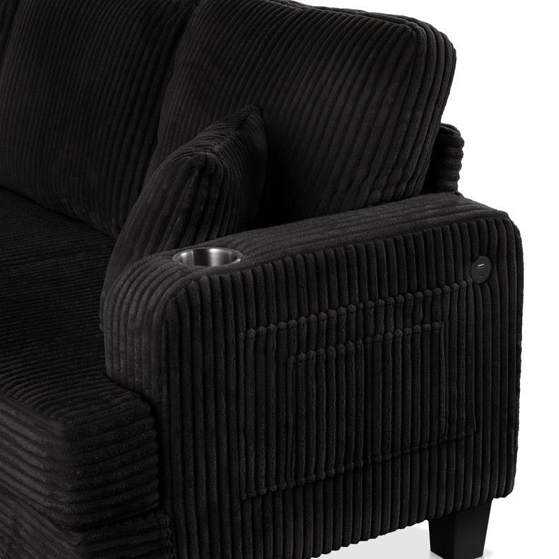 Luka 2-Piece Chenille Sofa Set, Black, 2 Pcs: Sofa, Loveseat
