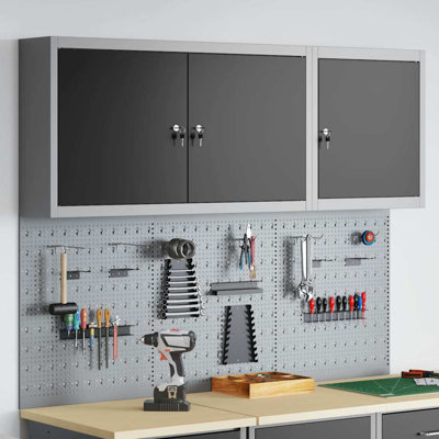  Tool Cabinet And Pegboard Set 5 Pcs Black 150 X 20 X 115 Cm