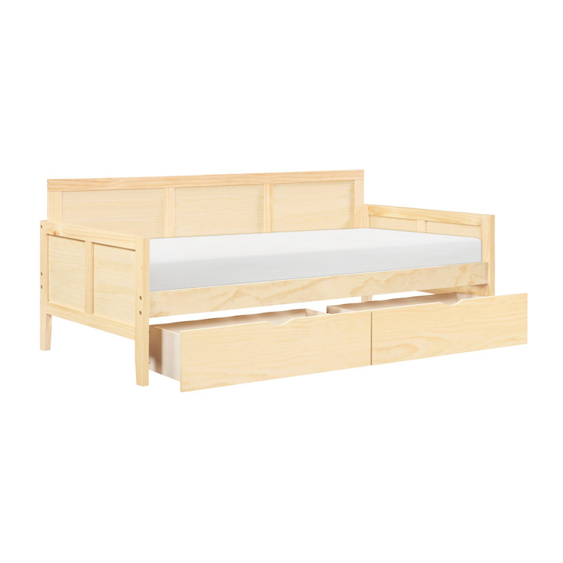 Lit de jour avec coffres de rangement en pin, moderne et confortable, deux places, fini naturel, idéal pour le salon et gain de place dans n'importe quelle pièce.
