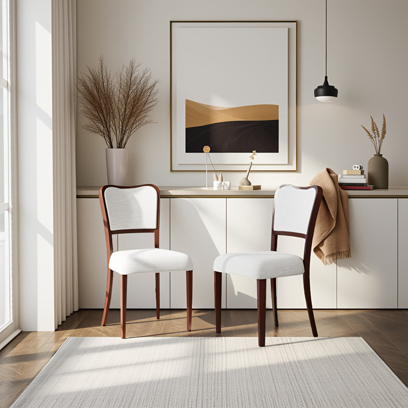 Ensemble de 2 chaises de salle à manger rembourrées, chaises d'appoint à dossier incurvé traditionnelles avec tissu doux et structure en bois massif