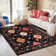 Indoor&Outdoor Washable Area Rug Black Gorgeous flowers Vintage Low Pile Rug for Living Room Bedroom Wedding Banquet