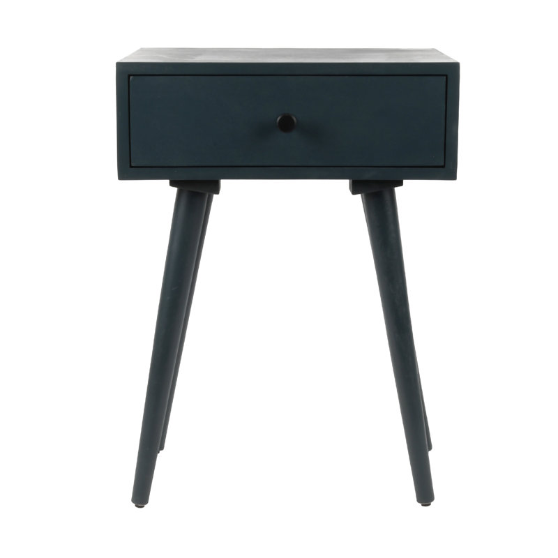  Mid-Century Side Table With 1-Drawer, Modern Design, Easy Assemble, Navy
