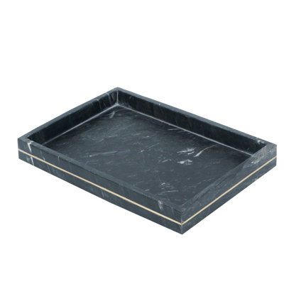 Blk Marble Tray W/Brass Inlay