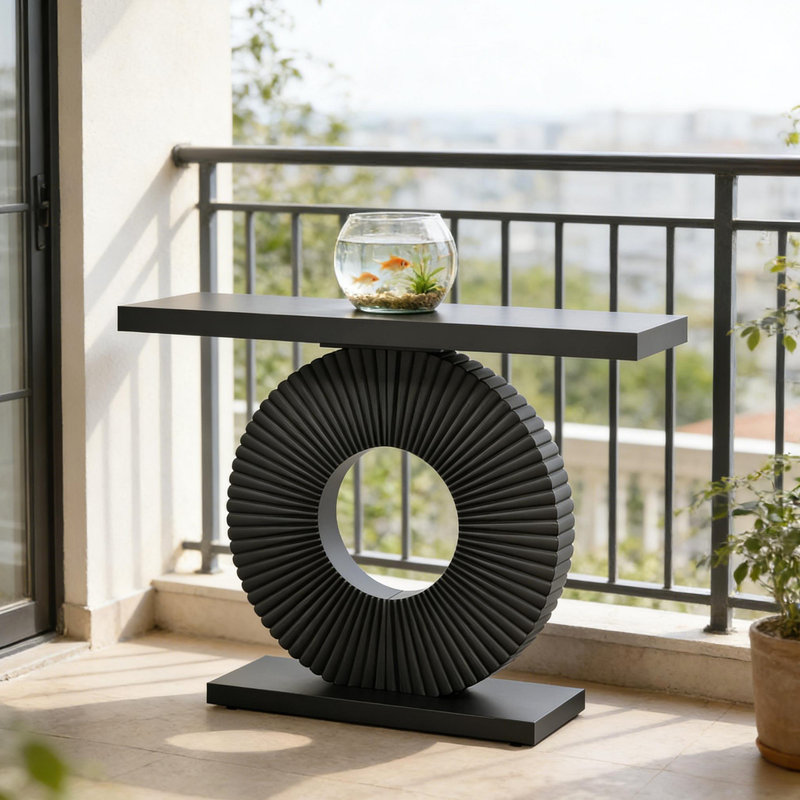 Élégante table de canapé, console en bois, Noir