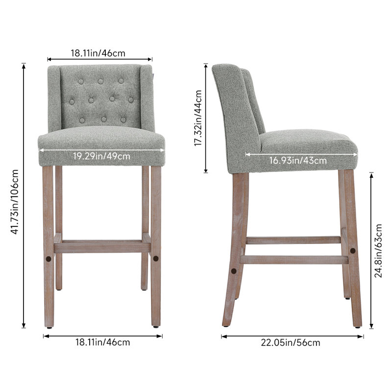 Upholstered Counter Stool with Solid Wood Frame, Grey
