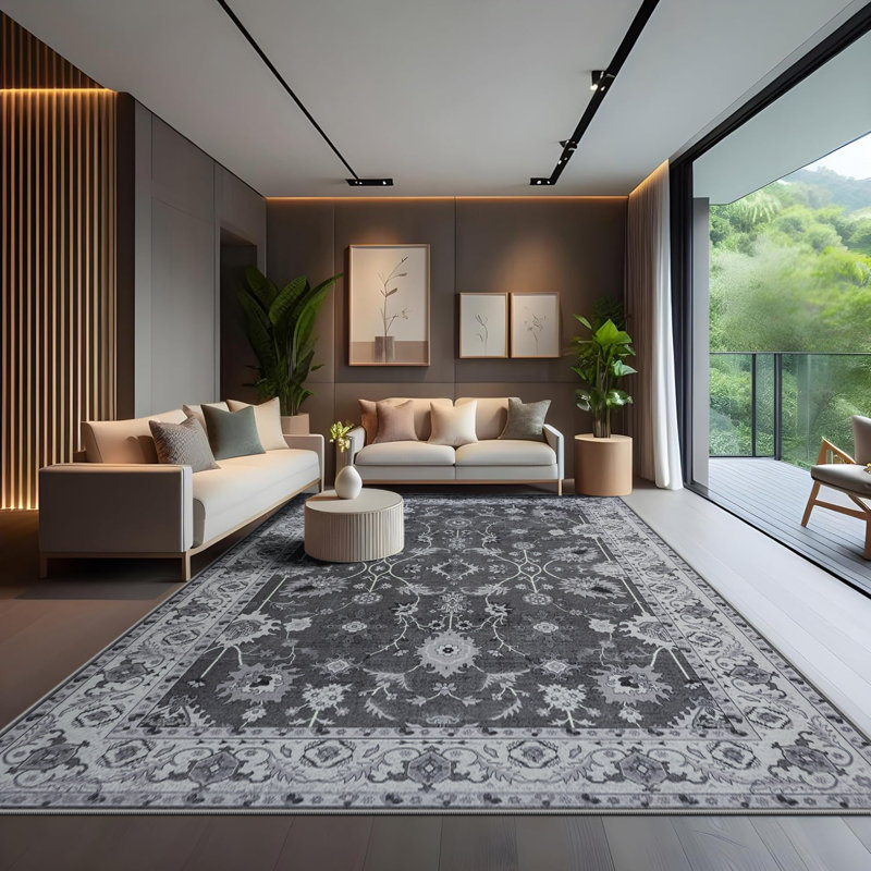 Groner Large Oriental Floral Living Room Rug Washable Bedroom Rug Non-Slip Colorful Vintage Accent Floor Carpet For Home Decor