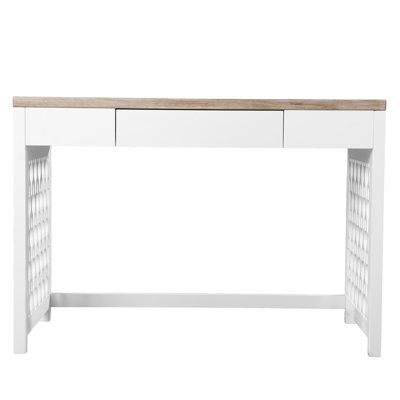 Bureau d'écriture - Blanc crème avec bureau naturel, pieds en treillis, tiroir d'organisation central, 43 po x 21 po x 30 po, garniture de bureau 58 lb, rangement pour tiroir, 21 po x 30 po x 43 po, 58 lb