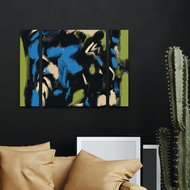 Ensemble de 3 panneaux d'art mural - Little Dean «Ink and Oil Abstract 03», art mural sur toile pour le salon, la chambre à coucher ou le bureau 