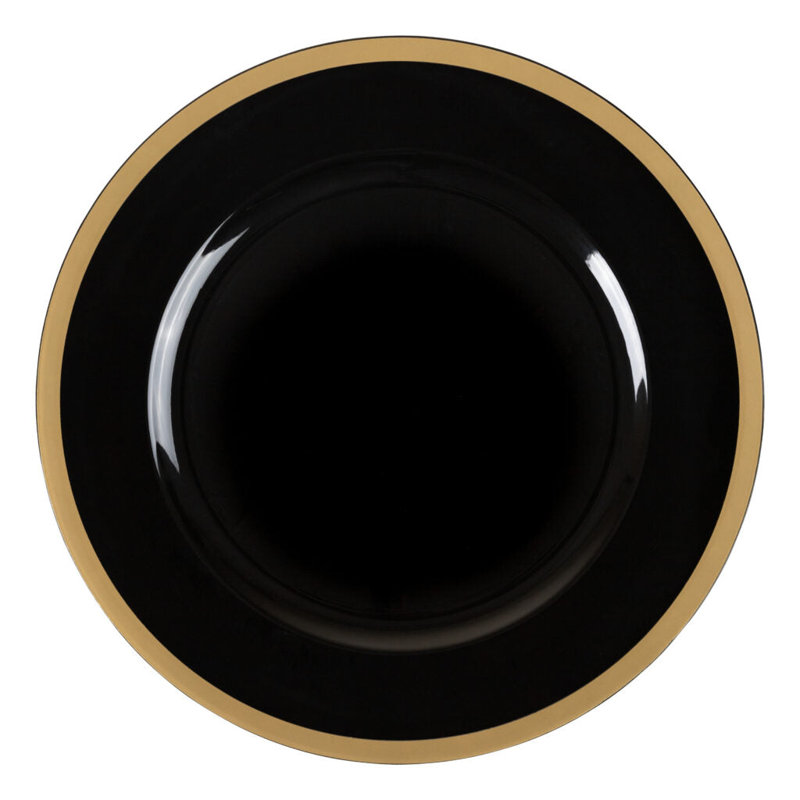 Assiettes rondes noires 13 pouces avec bordure dorée Ecoqualité 28 invités