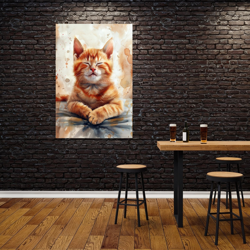 «Peaceful Orange Kitten Peaceful Serene», art mural contemporain, H 60 po x l 40 po