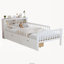 Lit simple avec support de tête de lit, deux tiroirs sous le lit et trois barrières de sécurité, blanc, aucun lit pour enfant requis-1894063750
