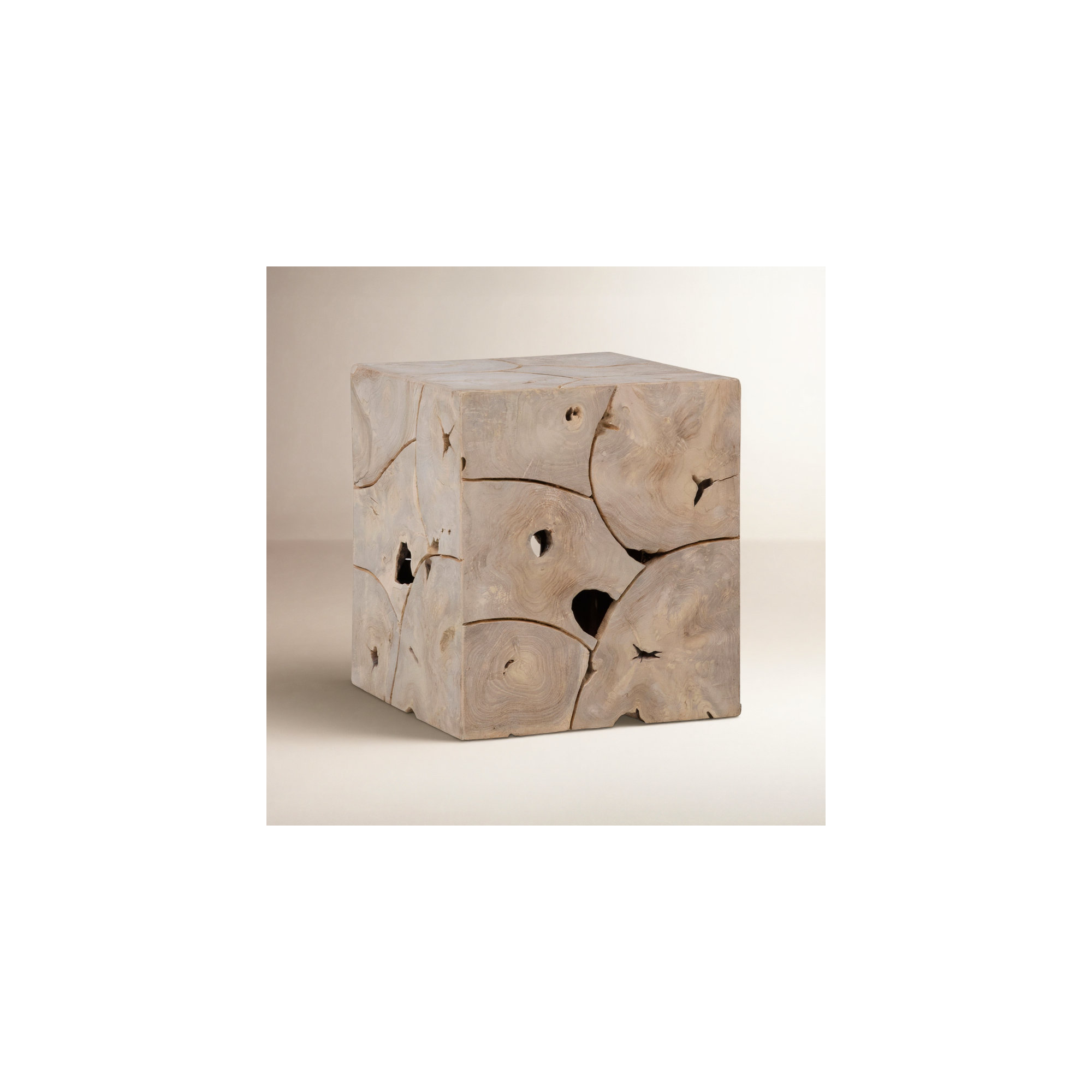 Solmar Solid Wood End Table, Bleached Teak