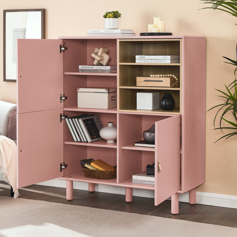 Armoire de rangement moderne et multifonctionnelle en bois avec tiroir en cuir - pour la maison ou le bureau - rose, Rose