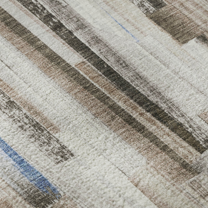 Premium Machine Washable Mayfield AMF2255 Striped Rug, 1'8" x 2'6", Khaki