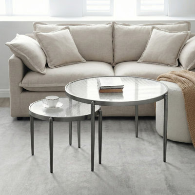 Stylish and Modern Addlie Nesting Fluted Glass Finished Metal Frame Round Coffee Table