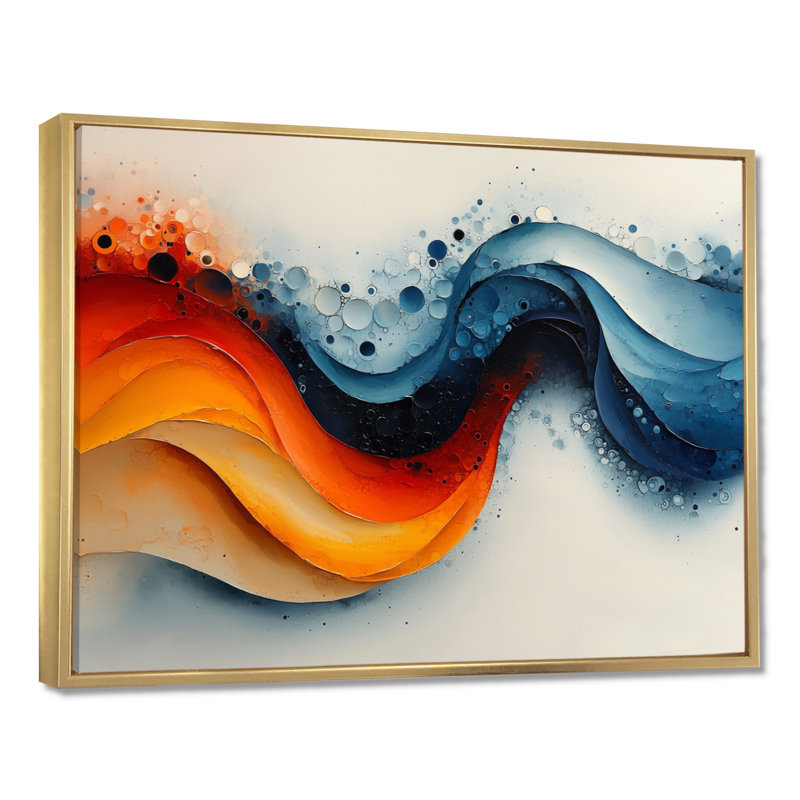 Toile abstraite omma blanche et bleue en couleur I - spirales abstraites sur toile, H 12 po x l 20 po, Cadre flottant, Doré