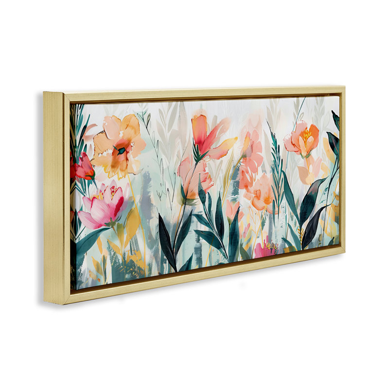 Cadre flottant Flower Garden Whispers, design par Elara Yasna, Cadre flottant métallique doré, H 14 po x l 31 po
