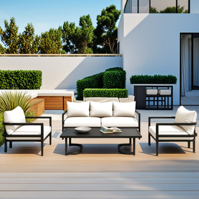 U_Style Steel Patio Sectional Furniture set w/ Coffee Table- Waterproof,4 Piece Sofa Seating Group w/ Cuchions, Rust-Resistant and UV-Protected for Ga by Latitude Run