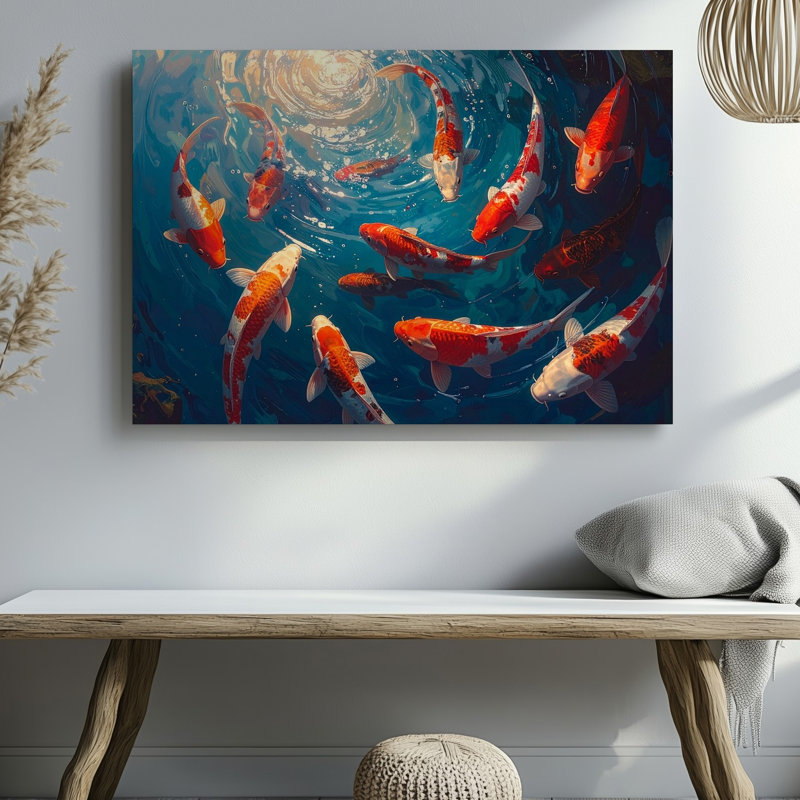 Art mural en spirale sur toile Koi, H 20 po x l 20 po