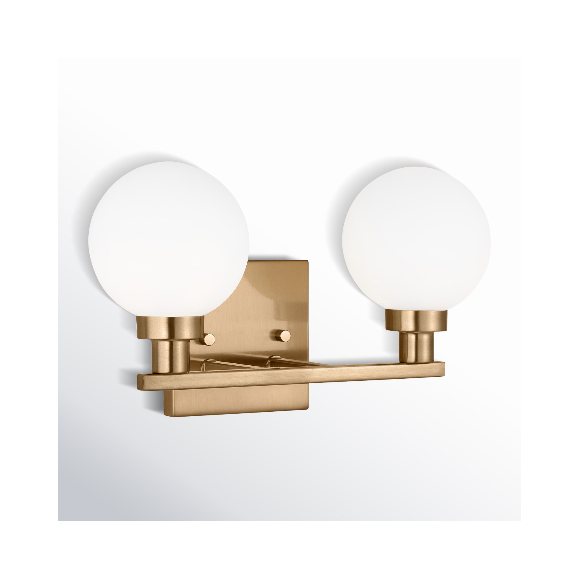 2 Light Frosted Dimmable Vanity Light, Satin Brass