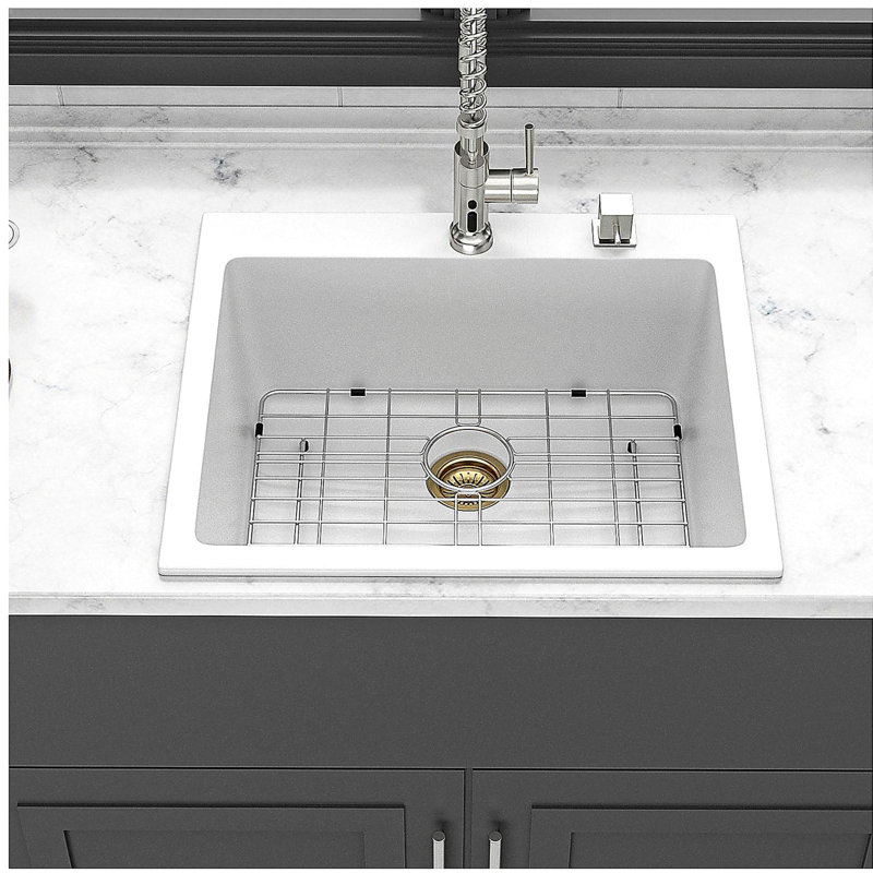 25x22" White granite composite Drop-in kitchen sink