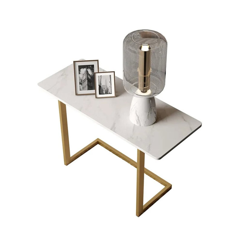 White End Table With Sintered Stone Tabletop Modern Rectangular Side Table