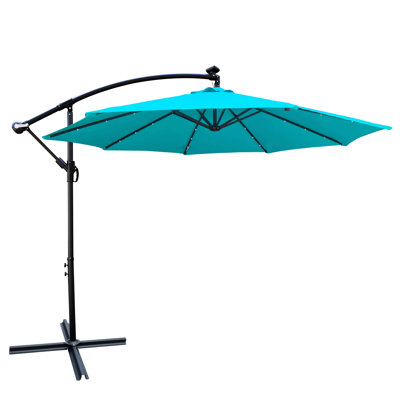 10 Ft Outdoor Patio Umbrella Solar Powered Led Lighted Sun Shade Market Waterproof 8 Ribs Umbrella With Crank And Cross Base For Garden Deck Backyard Pool Shade Outside Deck Swimming Pool