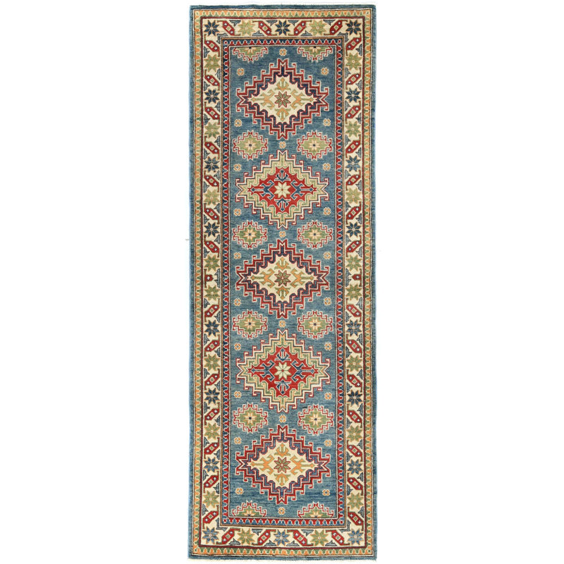 Tapis de couloir oriental bleu Kazak