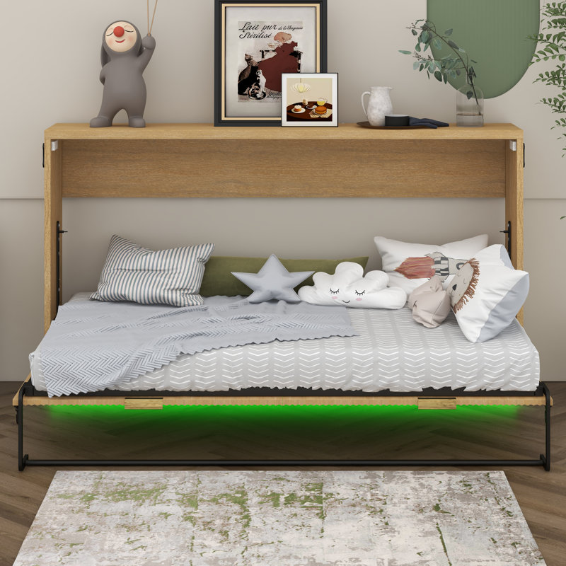 Lit escamotable simple de taille XL avec lumière DEL, peut être plié dans une armoire, lit mural peu encombrant
